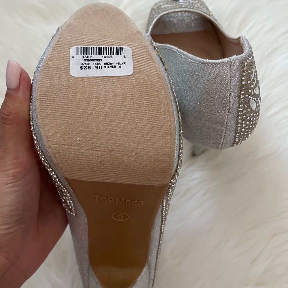 Silver Rhinestone Open Toe Heels - Picture 5 of 6